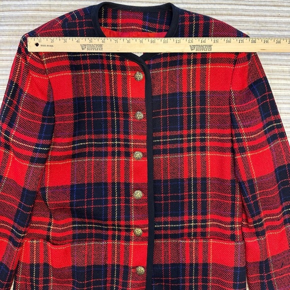 Liz Claiborne Collection Red Wool Plaid Collarless Blazer Vintage, Size 10 - Picture 3 of 11